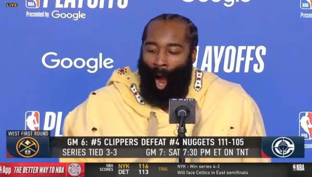5月2日NBA季后赛首轮G6：快船哈登46分钟爆砍28分拖入抢七