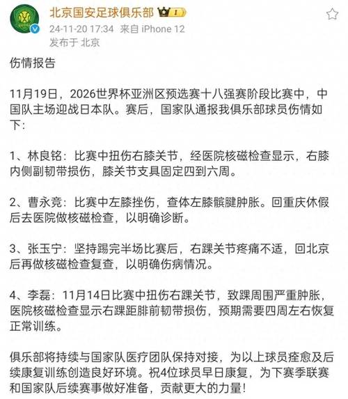 英博深夜公布伤情，5日主场迎战国安却折损3名主力