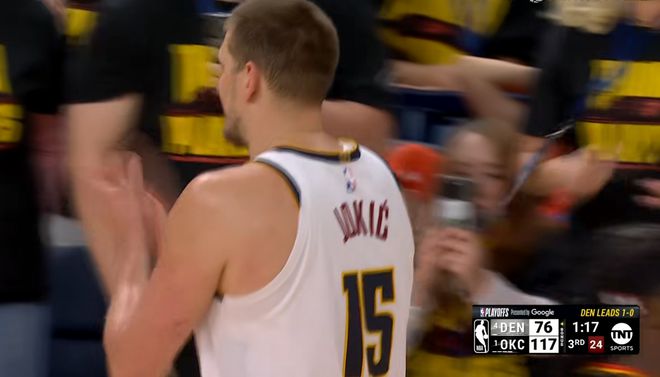 北京时间5月8日NBA赛场：约基奇三节32分钟六犯罚下，雷霆领先48分