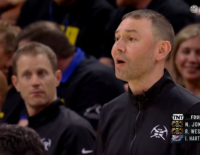 北京时间5月8日NBA赛场：约基奇三节32分钟六犯罚下，雷霆领先48分