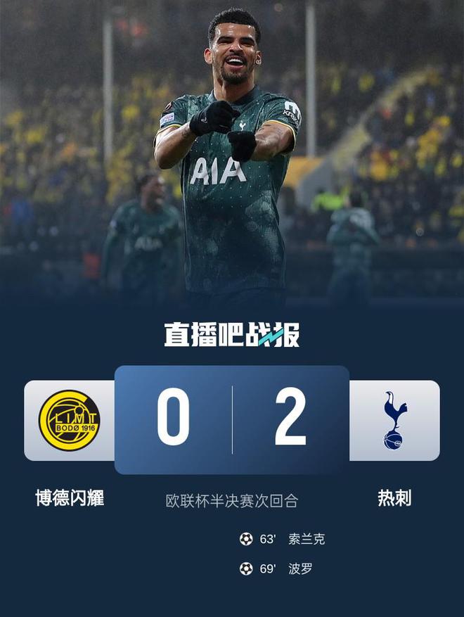 5月9日凌晨欧联杯半决赛次回合：热刺2-0击败博德闪耀晋级决赛