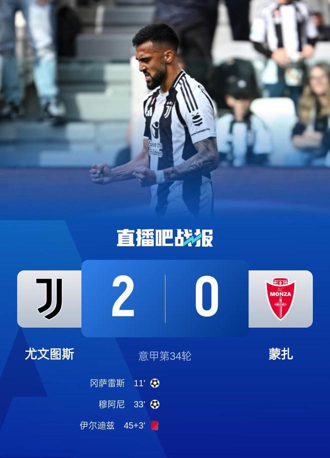 意甲第34轮：尤文图斯2-0击败蒙扎，先赛升至第4